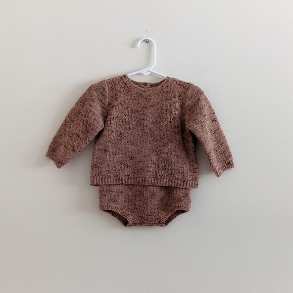 Zara Rustic Blended Knit Sweater & Bottoms Set Sz 6/9m Suspenders Wood Buttons - Picture 1 of 6